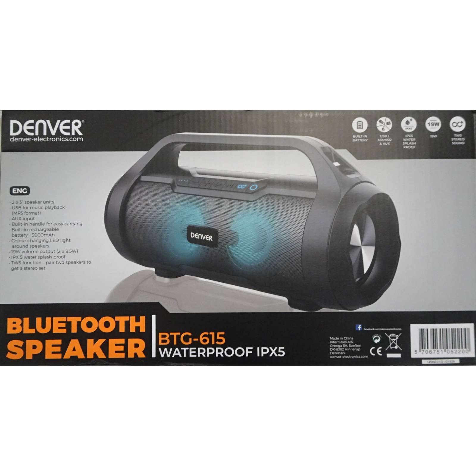 waterproof IPX5 Bluetooth Lautsprecher Fachhändler Neu Risch BTG-615 Denver vom | Elektro